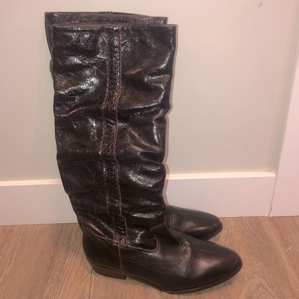 𝅺l’intervalle Aubergine Leather Slouchy Tall Boots  Sz 40 / 9
